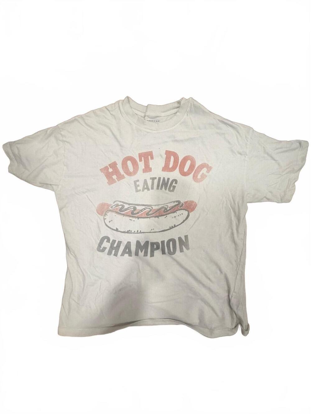 American Eagle Hot Dog Eating Champion T Shirt Mens M White Graphic Tee